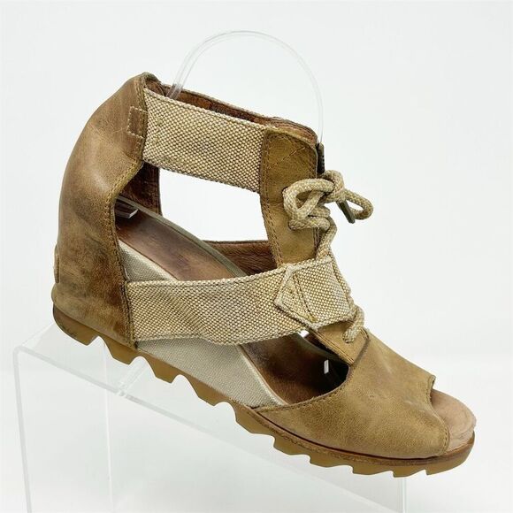 Sorel Women's Joanie Caged Wedge Lace Up Sandals Brown Size 10 Summer Casual - Picture 1 of 14